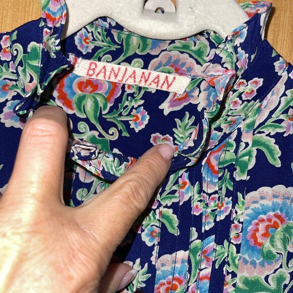 Banjanan Womens Dress Size Medium Multicolor Pintuck Ruffle Trim Mini Pure Silk - Picture 4 of 16